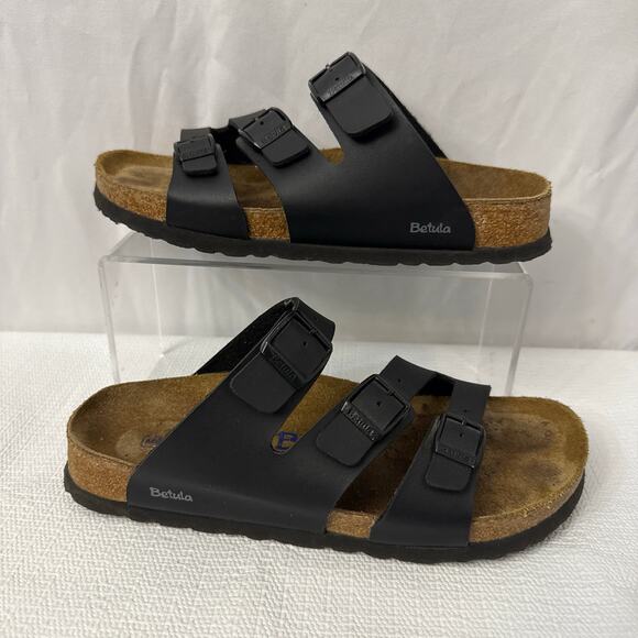 Birkenstock Betula Sandals Womens 7 Narrow Leo Black Cork Slides Comfort Soft 38 - Picture 7 of 9